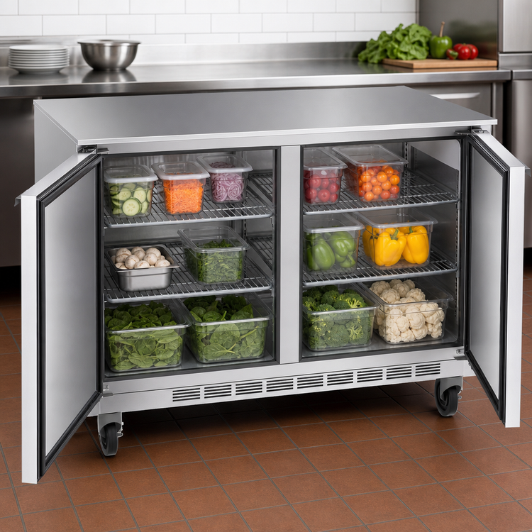Product image #4 for Beverage-Air 48-Inch Two-Section Undercounter Refrigerator, 11.82 Cu. Ft., Rear-Mounted Self-Contained, Stainless Steel