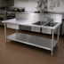 Thumbnail image #3 for John Boos 96-Inch Stainless Steel 2-Compartment Right-End Sink Prep Table with 10-Inch Backsplash, Drawer, and Sliding Cutting Board