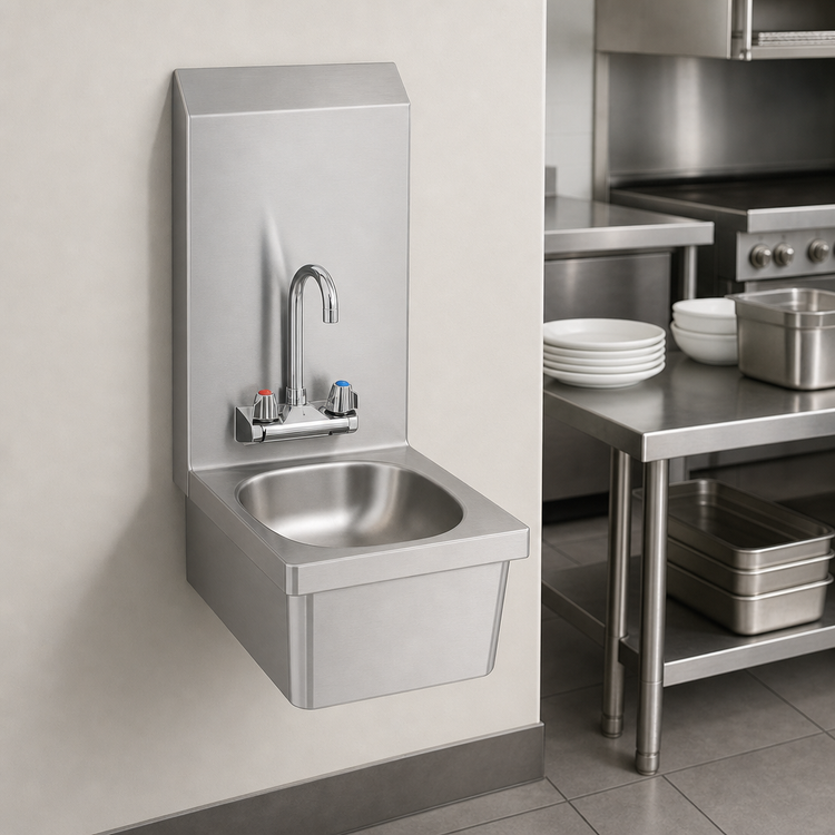 Product image #3 for Eagle Group Space-Saver Wall-Mount Hand Sink with 19.5-Inch Backsplash, Gooseneck Faucet, Basket Drain, and Skirt