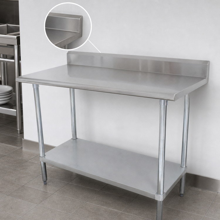 Product image #3 for Advance Tabco Special Value Series 30 Inch x 30 Inch Corner Work Table with 5 Inch Backsplash