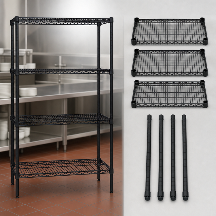 Product image #3 for Quantum 30"W x 18"D x 54"H Wire Shelving Starter Kit, 4-Shelf, Black Epoxy Antimicrobial Finish