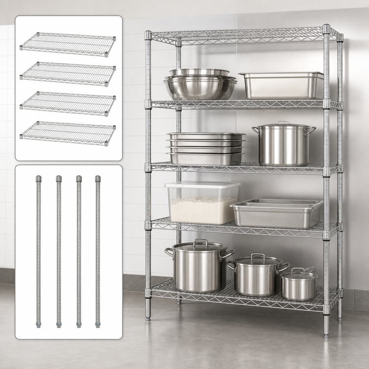 Product image #3 for Quantum Stationary Wire Shelving Starter Kit, 4-Shelf, 54 x 24 x 63 Inch, 304 Stainless Steel