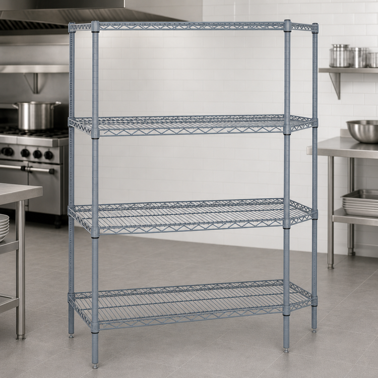 Product image #3 for Quantum Gray Epoxy Antimicrobial Wire Shelving Starter Kit, 72"W x 30"D x 54"H, 4-Shelf Stationary Unit