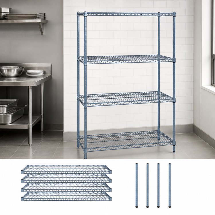 Product image #3 for Quantum Stationary Wire Shelving Starter Kit, 42W x 24D x 63H, 4-Shelf, Gray Epoxy Antimicrobial Finish