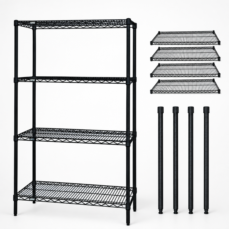 Product image #3 for Quantum Black Epoxy Antimicrobial Wire Shelving Starter Kit, 42-Inch W x 18-Inch D x 74-Inch H