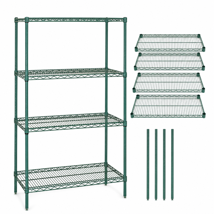 Product image #3 for Quantum 4-Shelf Wire Shelving Starter Kit, 30"W x 21"D x 74"H, Green Epoxy Coated