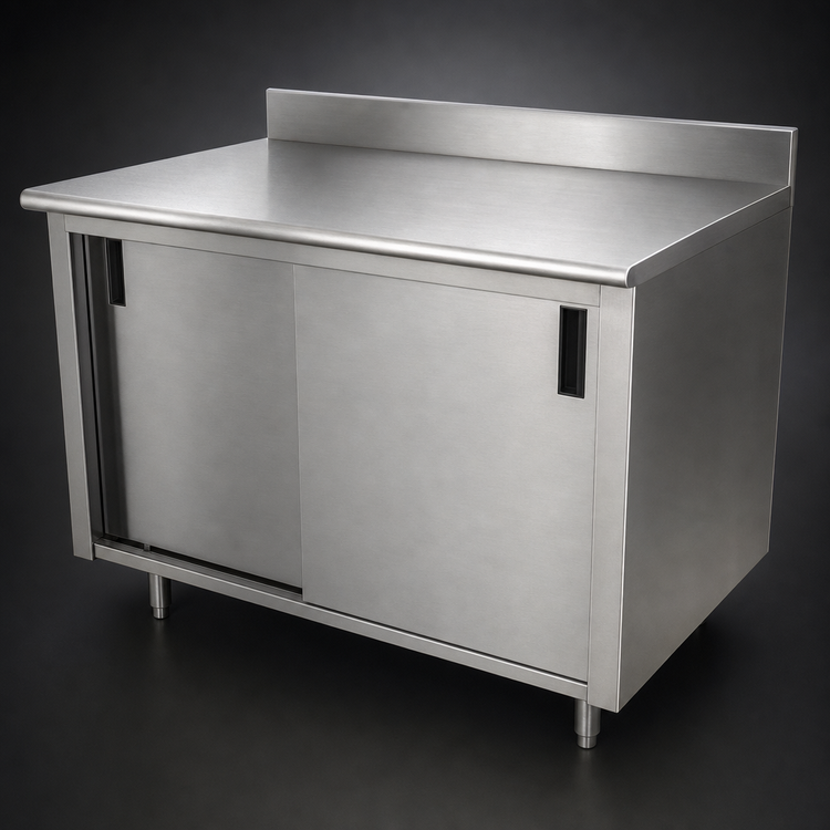 Product image #3 for Advance Tabco 72-Inch x 24-Inch Enclosed Work Table with Cabinet Base and Sliding Doors, 14-Gauge 304 Stainless Steel Top, 5-Inch Backsplash