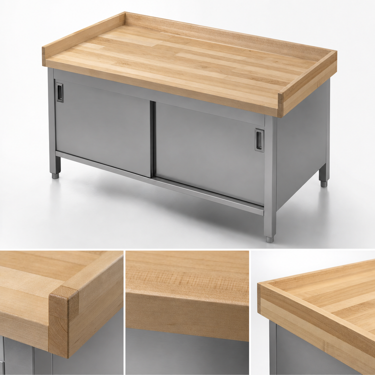 Product image #3 for John Boos Enclosed Base Wood Top Work Table with Sliding Doors, 72 x 30 Inch, Hard Rock Maple Top