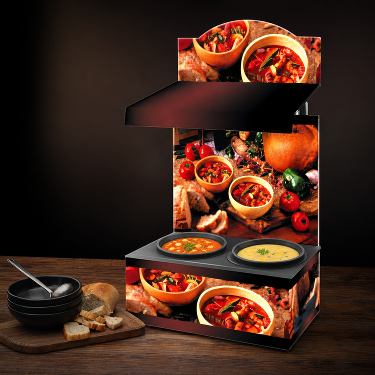 Product image #3 for Vollrath Cayenne Twin Well Countertop Soup Merchandiser with Menu Board and Lighted Canopy, Country Kitchen Graphics