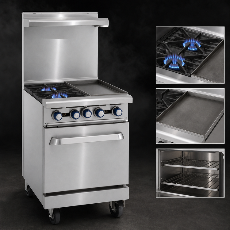 Product image #3 for Imperial Pro Series 24-Inch Combination Gas Restaurant Range with 2 Open Burners, 12-Inch Griddle, and Space Saver Oven