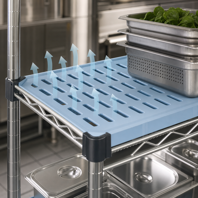Product image #3 for QuadPlus 48"W x 18"D Louvered Blue Polymer Shelf Mat with Wire Quad-Adjust Frame