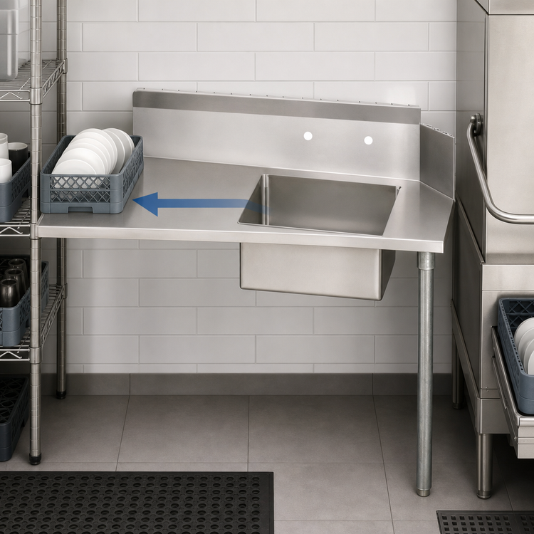 Product image #3 for 36-Inch Straight Soiled Dish Table, Right-to-Left, 20 x 20 x 8 Sink, Galvanized Legs