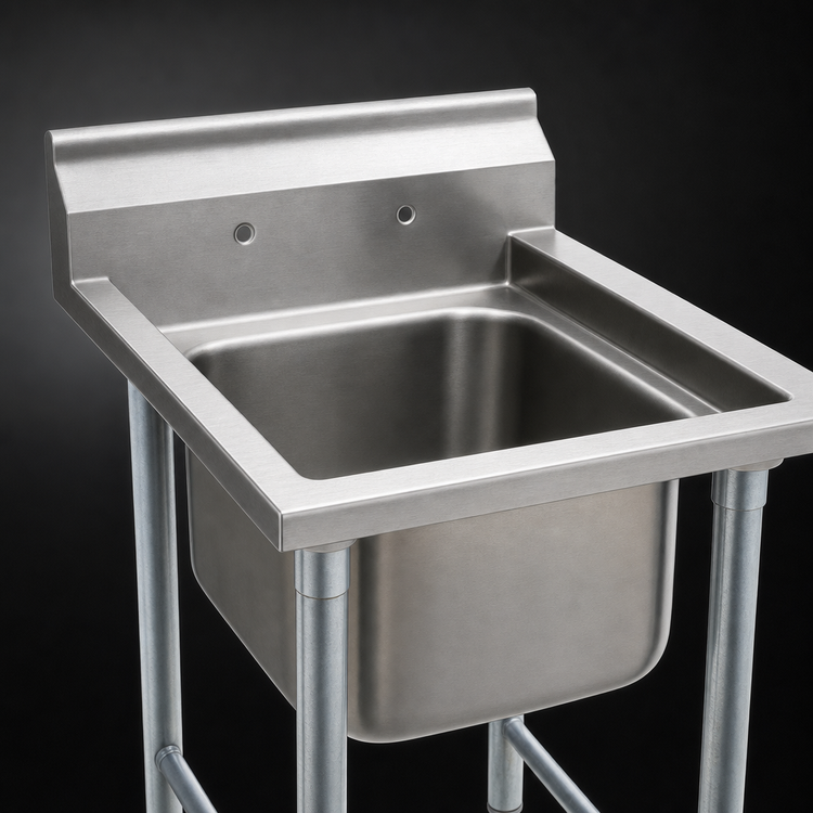 Product image #3 for Eagle Group 414 Series 1-Compartment Stainless Steel Commercial Sink with 24" x 24" Bowl, 9-1/2" Backsplash, and Galvanized Legs