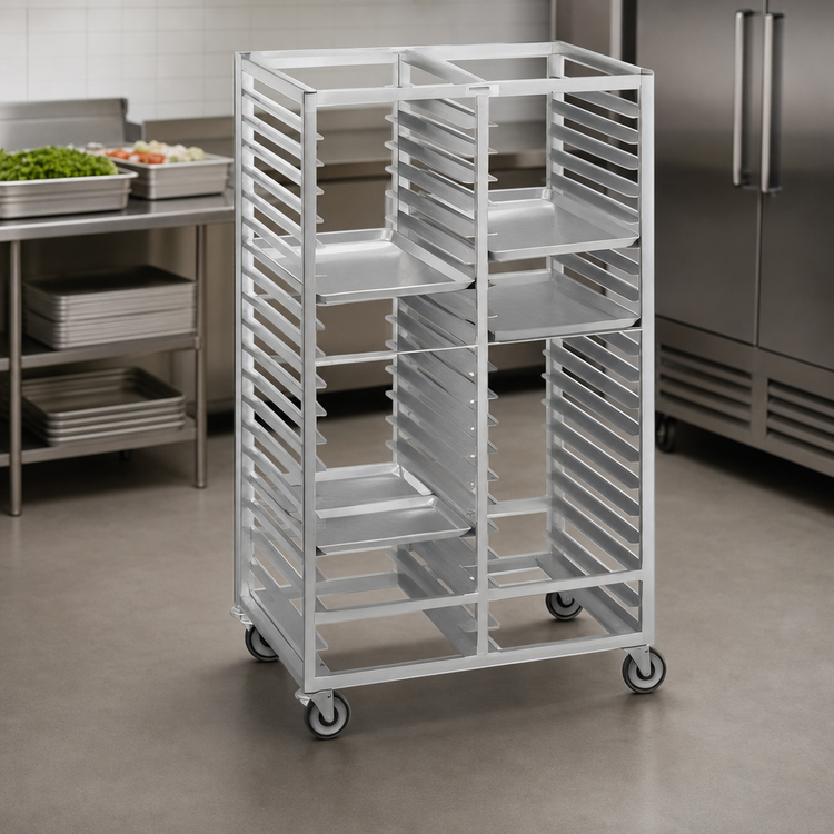 Product image #3 for Channel Manufacturing Standard Series Double Section Aluminum Cafeteria Tray Rack for 14 x 18 Trays, 6-Inch Spacing, 70-Inch High