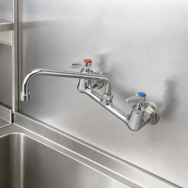 Product image #3 for T&S Brass B-0231-CR-M 8" Wall Mount Mixing Faucet with 12" Swing Nozzle and Quarter-Turn Cerama Cartridges