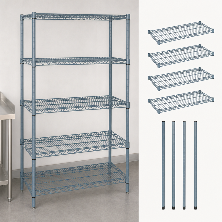 Product image #3 for Quantum 54-Inch W x 14-Inch D x 63-Inch H Stationary Wire Shelving Starter Kit, Gray Epoxy Antimicrobial Finish