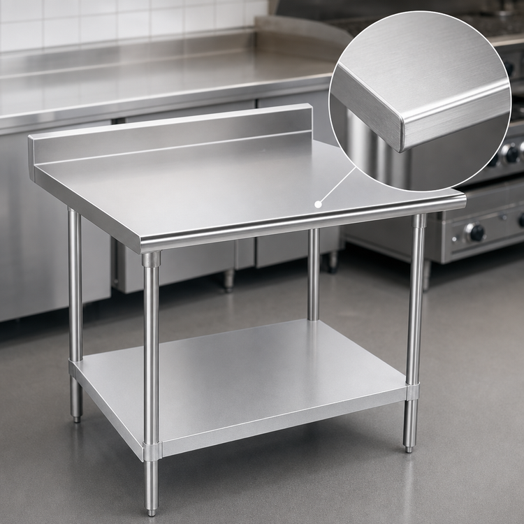 Product image #3 for Advance Tabco 30 Inch x 30 Inch 14 Gauge 304 Stainless Steel Work Table with 5 Inch Backsplash and Galvanized Undershelf