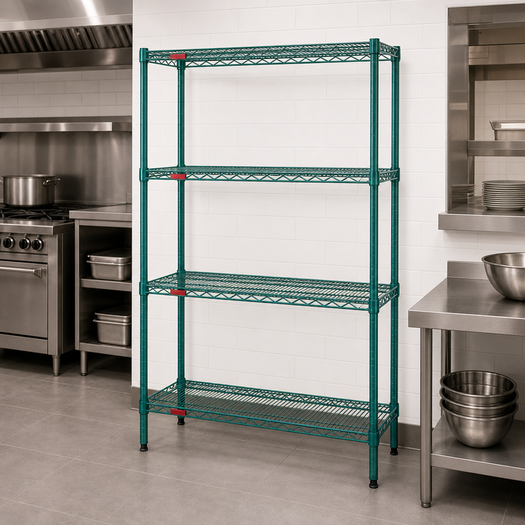 Product image #3 for Eagle Group Valu-Gard 4-Tier Stationary Wire Shelving Starter Unit, 60 x 24 x 74 Inches, Green Epoxy Finish