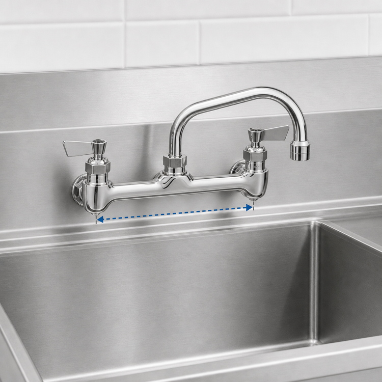 Product image #3 for Fisher Stainless Steel 8-Inch Center Backsplash Faucet with 14-Inch Swing Spout and Lever Handles