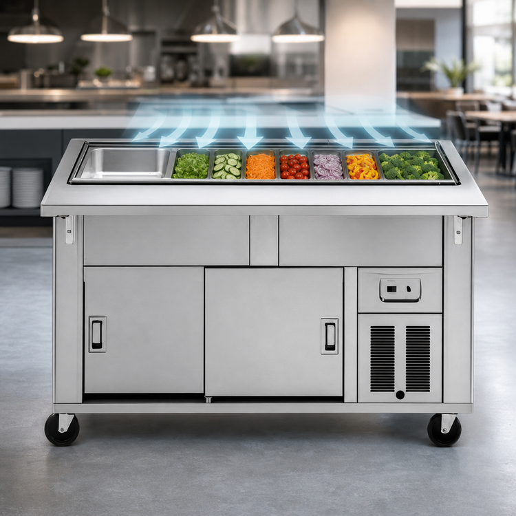 Product image #3 for DineXpress DXP5CB 5-Pan 74-Inch Mechanically Cooled Mobile Cold Food Serving Counter
