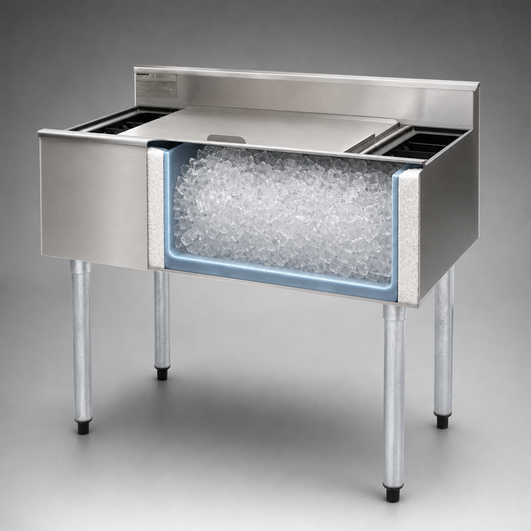 Product image #3 for Eagle Group 1800 Series 36-Inch x 20-Inch Underbar Cocktail Unit with 12-Inch Deep Insulated Ice Bin and 8 Bottle Wells