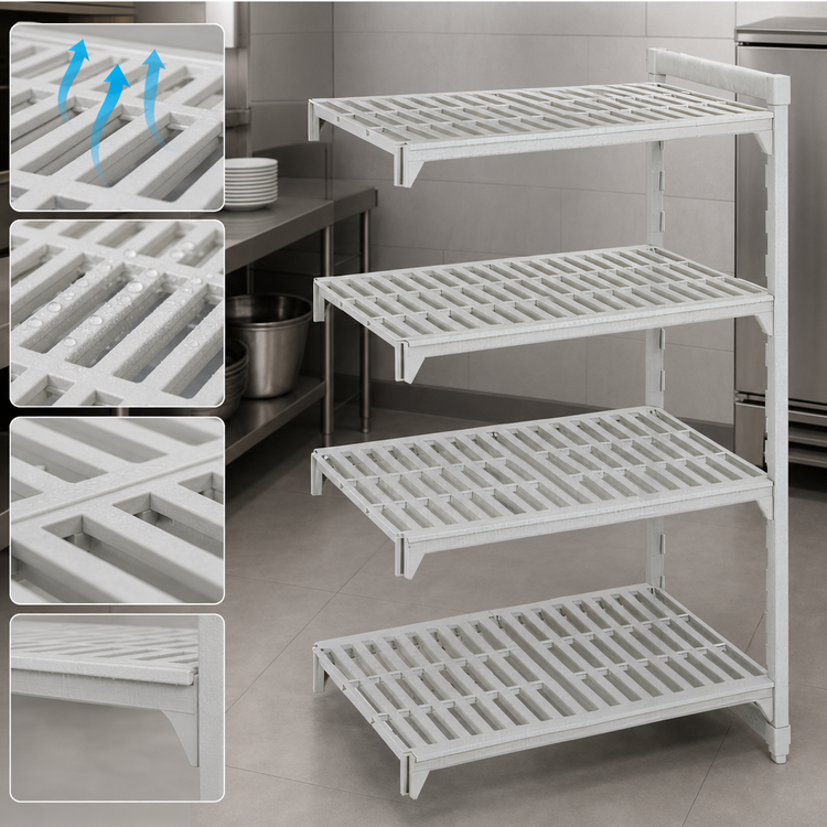 Product image #4 for Cambro Camshelving Premium Stationary 72-Inch x 18-Inch x 64-Inch 4-Tier Vented Polymer Add-On Shelving Unit, Speckled Gray