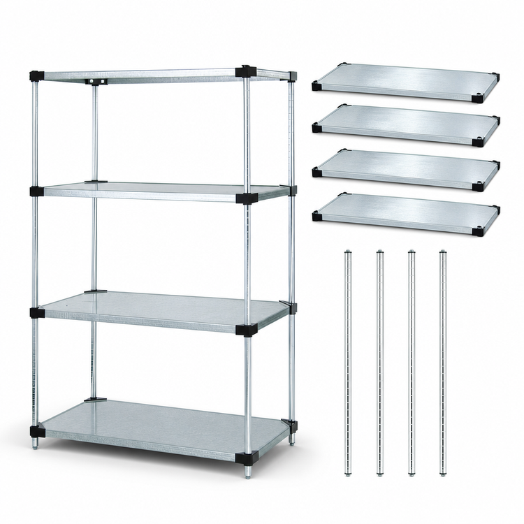 Product image #3 for Quantum 60-Inch W x 18-Inch D x 54-Inch H Stationary Solid Shelving Starter Kit with 4 Solid Shelves and Chrome Posts