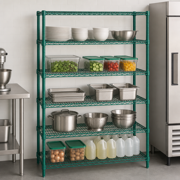 Product image #3 for Quantum 60"W x 24"D x 54"H Wire Shelving Starter Kit, 5 Shelves, Green Epoxy Coated Finish