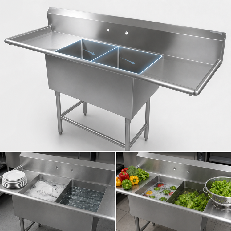 Product image #3 for John Boos Pro-Bowl 2-Compartment Floor Model Stainless Steel Sink with Left and Right Drainboards