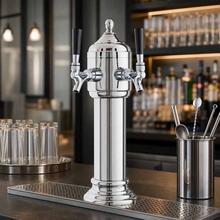 Product image #3 for Perlick Napoli 2-Faucet Glycol-Cooled Countertop Draft Beer Tower, Polished Chrome