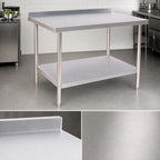 Thumbnail image #3 for Klinger's Trading 16GA-ABST3060 60 x 30 Inch Stainless Steel Work Table, 16-Gauge 430 Top, Undershelf, 2-Inch Rear Up-Turn