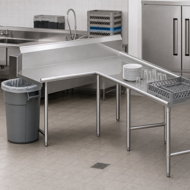 Product image #3 for John Boos Pro-Bowl L-Shaped Island Clean Dishtable, 60" x 108", Left-to-Right, 16/300 Stainless Steel