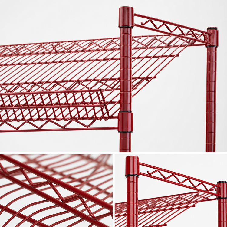 Product image #3 for Eagle Group 48 x 18 Inch Red Epoxy Reversible Wire Angled Shelf with Hanger Rails
