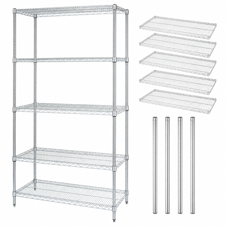Product image #3 for Quantum 48"W x 24"D x 86"H Stationary Wire Shelving Starter Kit, 5 Shelves, 304 Stainless Steel