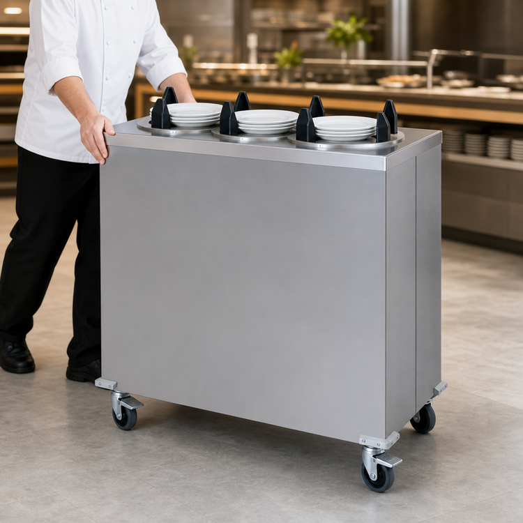 Product image #3 for Dinex DXPIDPH3E1200 Mobile Heated Three-Silo Enclosed Plate Dispenser - Up to 12.25 Inch Plates