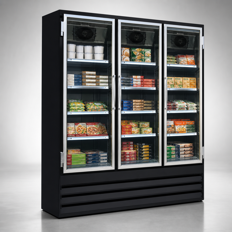 Product image #3 for Howard-McCray 3-Section Glass Door Reach-In Freezer Merchandiser, Bottom-Mount Self-Contained, 65 Cu. Ft., Black
