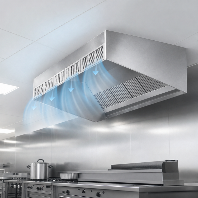 Product image #3 for SpecAir HESFA96-114 114" Wall Type Front Discharge Make-Up Air Exhaust Hood