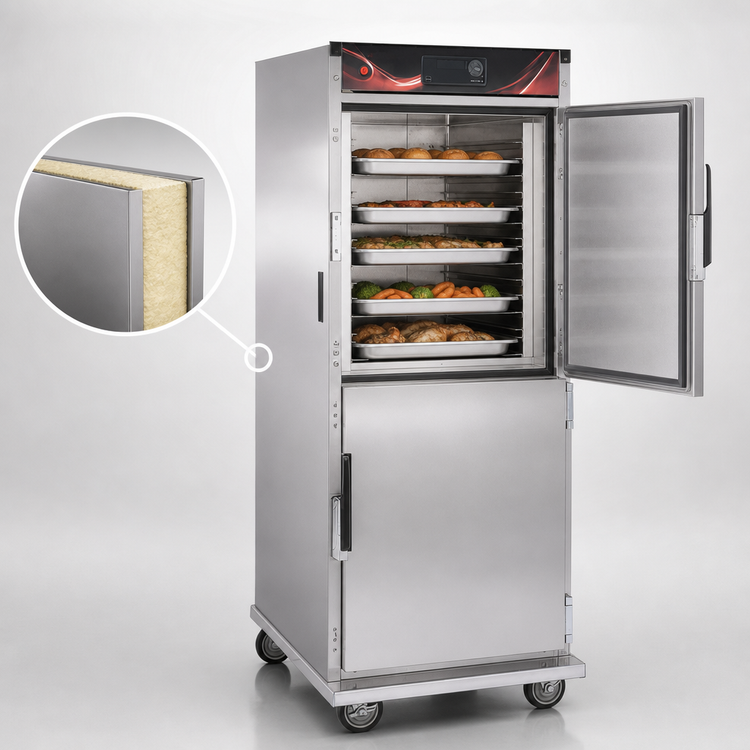 Product image #3 for Mobile Insulated Heated Holding Cabinet with Top-Mount Heater, 12 Universal Angle Slide Sets, and Reversible Dutch Doors