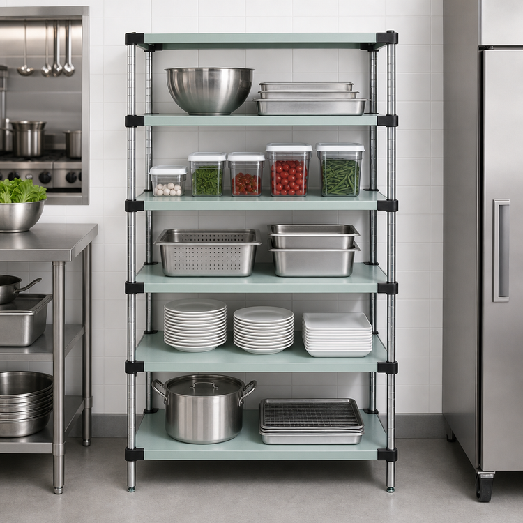 Product image #3 for Quantum 5-Shelf Solid Stainless Steel Stationary Shelving Starter Kit, 48 x 18 x 63 Inches