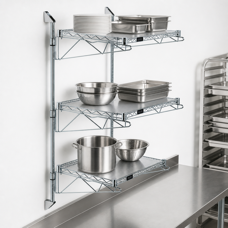 Product image #3 for Quantum Wall-Mount Cantilever Wire Shelving Starter Unit, Chrome-Plated