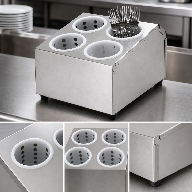 Product image #3 for Winco FC-4H 4-Hole 2-Tier Stainless Steel Flatware Cylinder Holder
