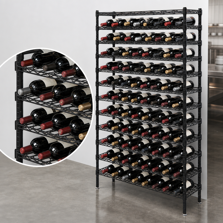 Product image #3 for Quantum Wire Wine Cradle Shelving Unit with 14 Cradle Shelves - 36"W x 14"D x 74"H, 126 Bottle Capacity