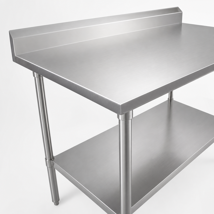 Product image #3 for John Boos Stallion 84" x 30" Stainless Steel Work Table with 5" Backsplash, Safety Edge, and Galvanized Undershelf