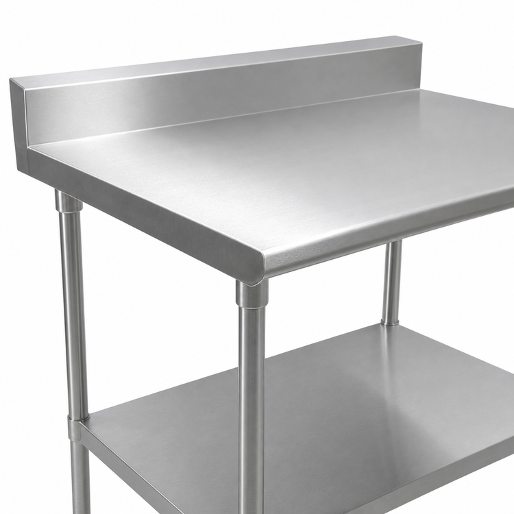 Product image #3 for John Boos Stallion 48" x 30" 16-Gauge 300 Series Stainless Steel Work Table with 5" Backsplash and Galvanized Undershelf