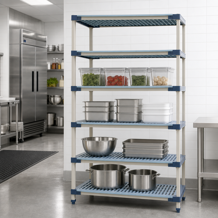 Product image #3 for MetroMax 4 42 in. W x 18 in. D x 74 in. H Stationary Starter All-Polymer Shelving Unit, Blue, 5 Shelves