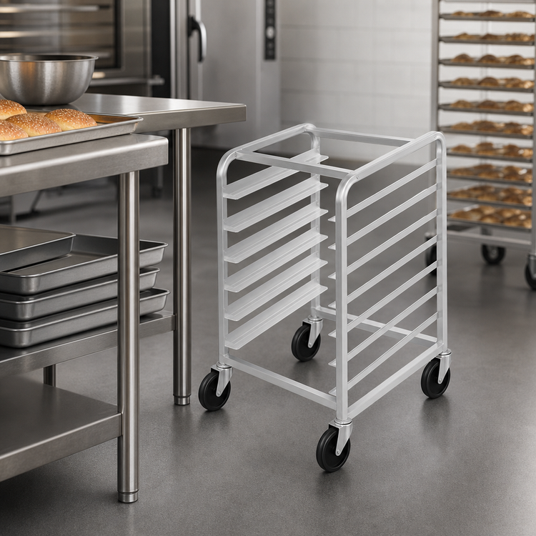 Product image #3 for Half-Height Aluminum End-Load Bun Pan Rack with 5-Inch Swivel Casters
