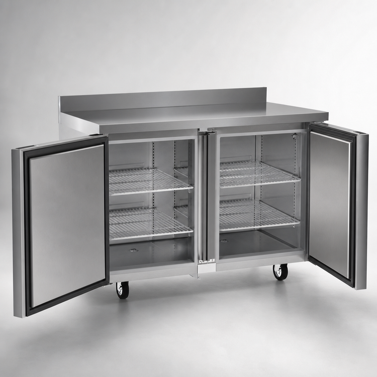 Product image #3 for Delfield Two-Section Undercounter Worktop Freezer with 4-Inch Backsplash and 2 Solid Doors