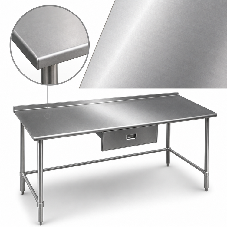 Product image #3 for Eagle Group Budget Series 72-Inch x 24-Inch 430 Stainless Steel Work Table with 1-1/2-Inch Rear Up-Turn