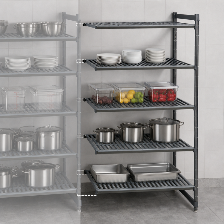 Product image #3 for Cambro Camshelving Basics Plus 5-Tier Stationary Add-On Polymer Shelving Unit, 18 x 60 x 64 Inches, Brushed Graphite