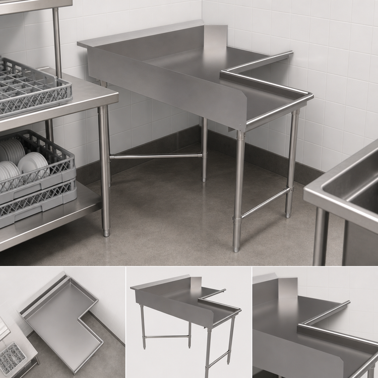 Product image #3 for BK Resources Corner L-Shaped Clean Dishtable, 60 x 72 Inches, Right-to-Left, 16/304 Stainless Steel
